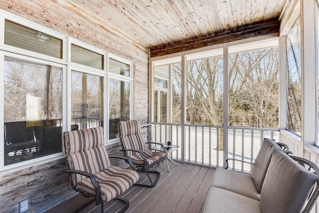 sunroom / solarium featuring wooden ceiling