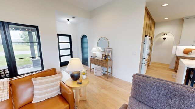 sitting room featuring light hardwood / wood-style flooring