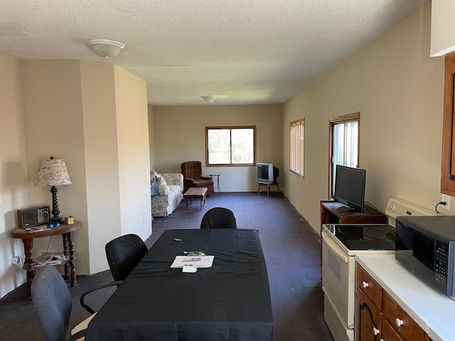 interior space with a textured ceiling