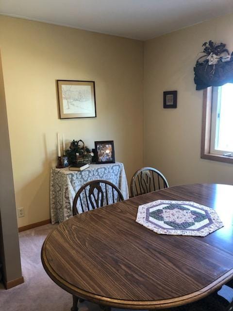 dining area featuring carpet