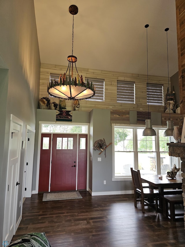 25002 State Highway 108, Lida Twp, MN 56572 - entrance foyer with baseboards, a towering ceiling, and wood finished floors