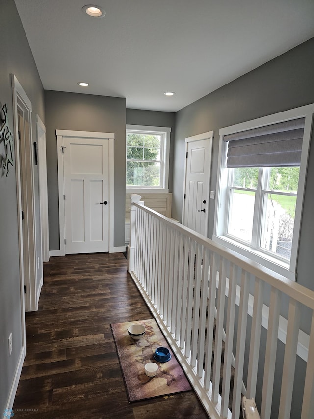 25002 State Highway 108, Lida Twp, MN 56572 - hallway featuring baseboards, dark wood finished floors, and recessed lighting