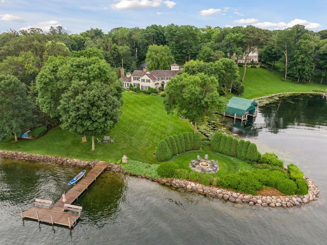 aerial view with a water view