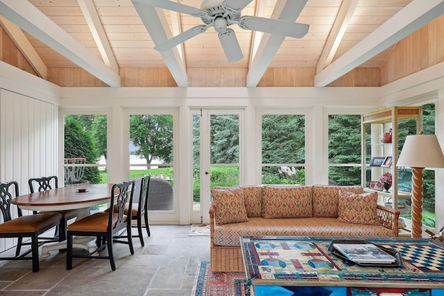 2670 Woolsey Ln, Woodland, MN 55391 - sunroom / solarium featuring stone tile flooring, plenty of natural light, and wooden ceiling