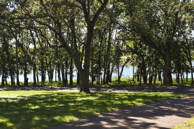 surrounding community featuring a water view and a yard