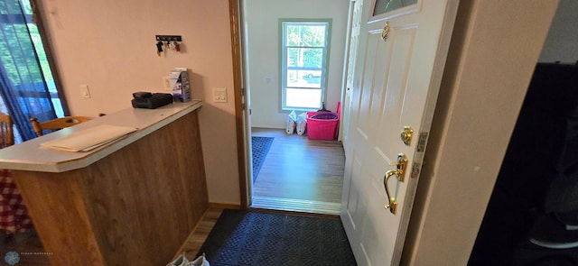 corridor featuring dark wood-type flooring