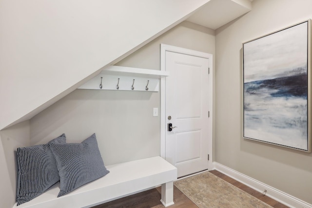 mudroom with hardwood / wood-style floors