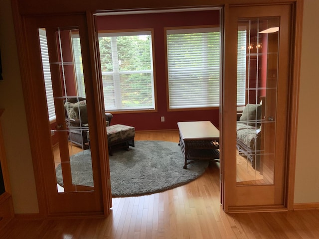 interior space with light hardwood / wood-style floors