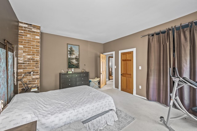 bedroom featuring light colored carpet