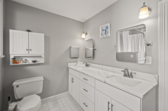 bathroom featuring tile patterned floors, vanity, and toilet