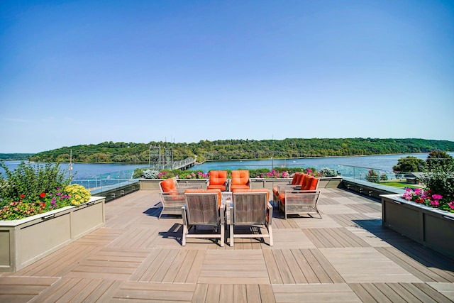 view of patio / terrace with a water view