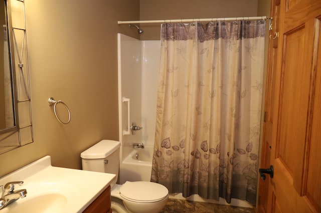 full bathroom featuring vanity, toilet, and shower / tub combo