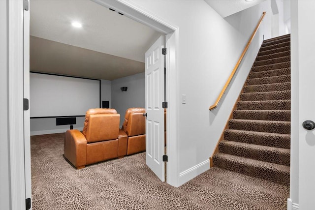 cinema room with light carpet