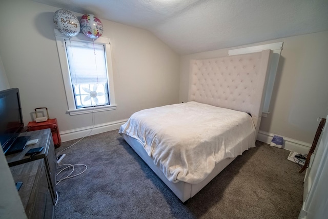 carpeted bedroom featuring vaulted ceiling