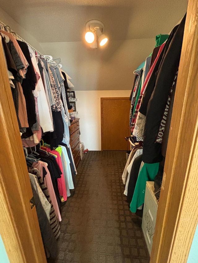 walk in closet featuring lofted ceiling