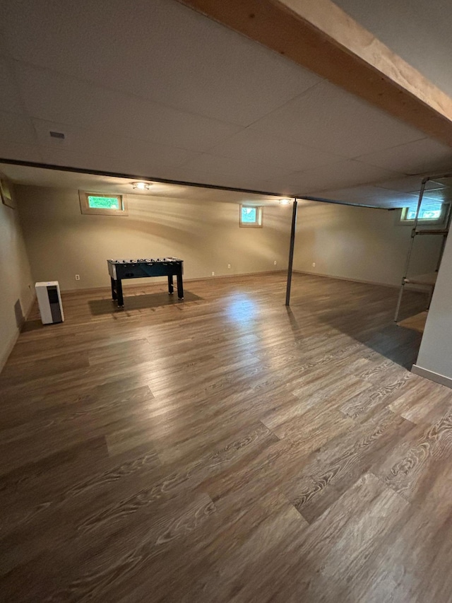 basement featuring hardwood / wood-style floors