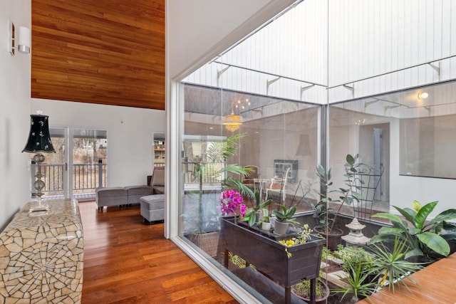 interior space featuring wooden ceiling