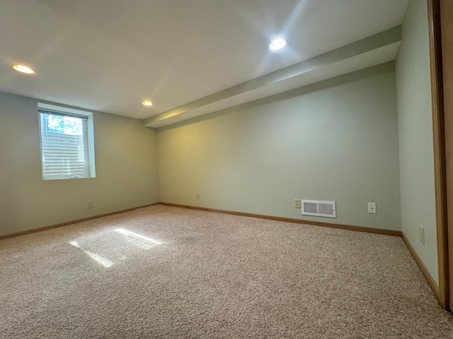 417 Pine St, Saint Peter, MN 56082 - basement with recessed lighting, carpet floors, visible vents, and baseboards