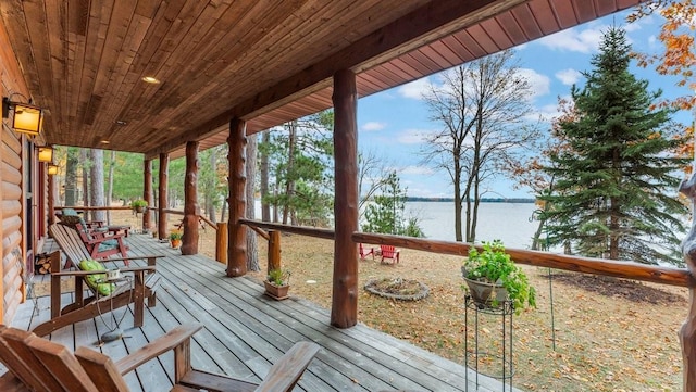 deck with a water view