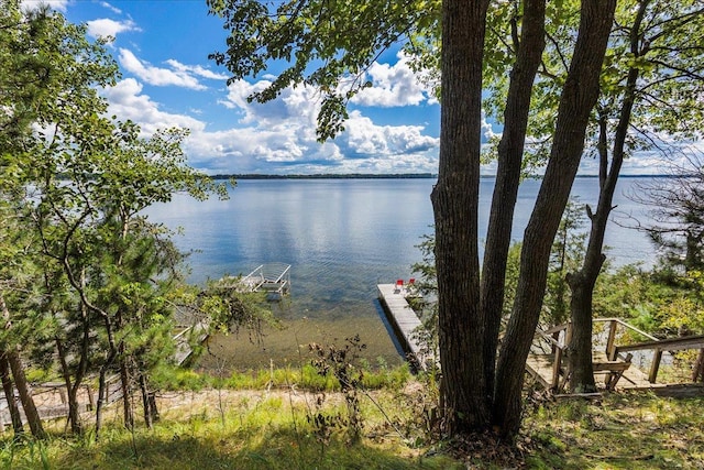 property view of water featuring a boat dock