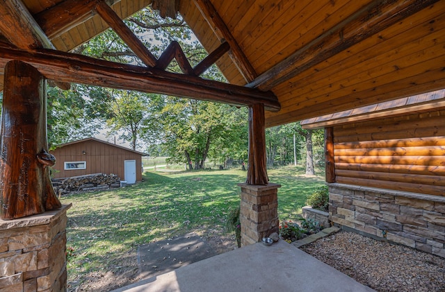 exterior space featuring a storage shed