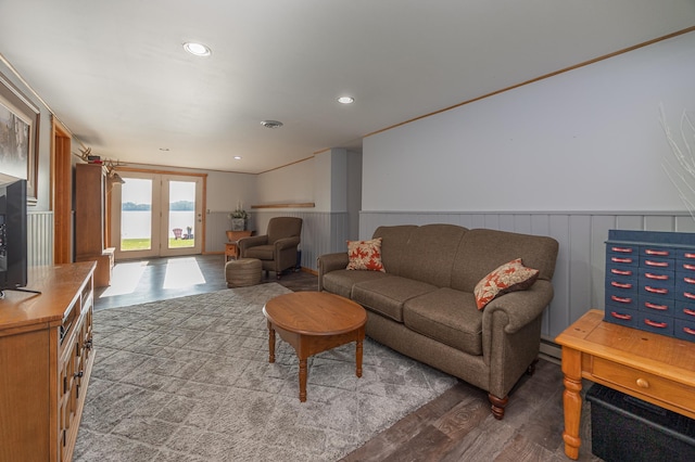 living room featuring hardwood / wood-style floors and french doors