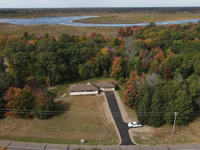 aerial view featuring a water view