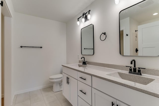 bathroom featuring tile patterned flooring, vanity, and toilet