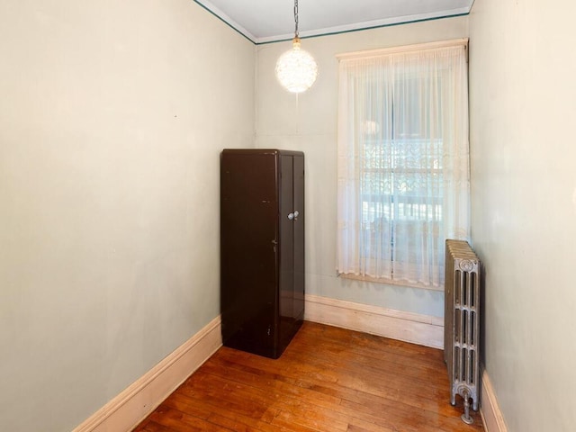 spare room with hardwood / wood-style floors and radiator heating unit