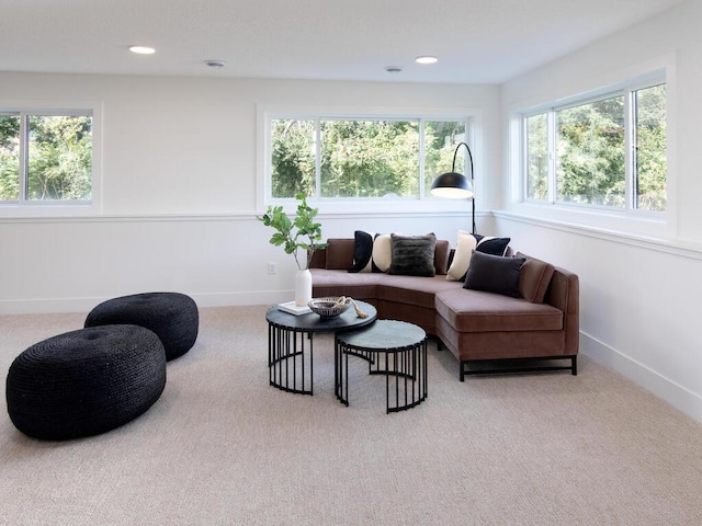 living room with light carpet and plenty of natural light