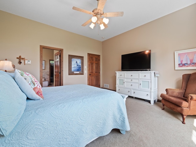 4424 Donway Dr NE, Alexandria, MN 56308 - bedroom with carpet, a ceiling fan, and connected bathroom