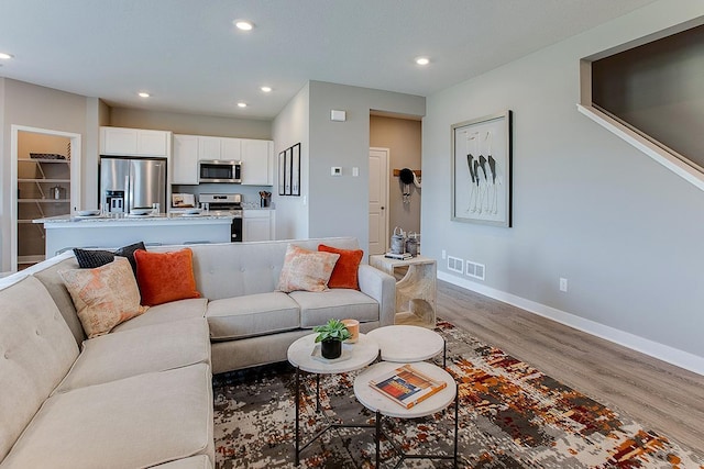 living room featuring light wood-type flooring