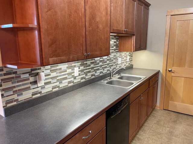 kitchen featuring dishwasher, sink, and tasteful backsplash