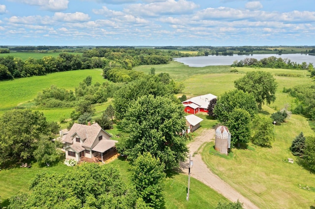 aerial view with a water view and a rural view