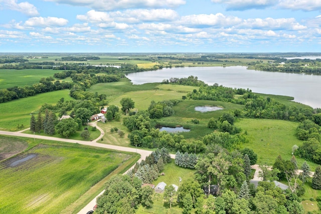 drone / aerial view featuring a rural view and a water view