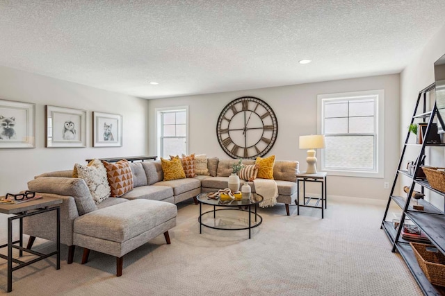 10291 Shadyview Ln N, Maple Grove, MN 55311 - carpeted living area with a textured ceiling and recessed lighting