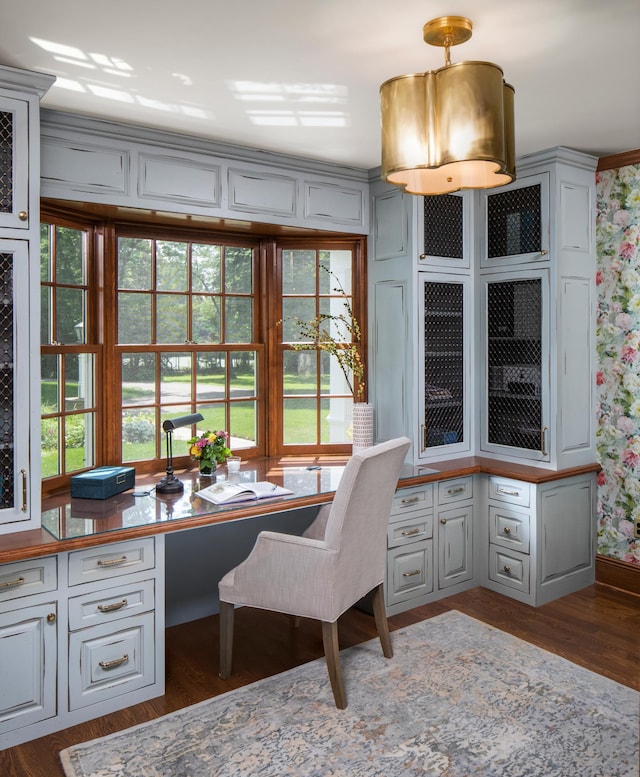 office space featuring dark wood-type flooring