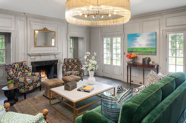 357 Salem Church Rd, Sunfish Lake, MN 55118 - living area featuring a chandelier, a high end fireplace, and a decorative wall