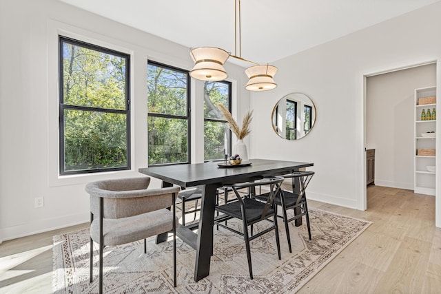 dining space with light hardwood / wood-style flooring