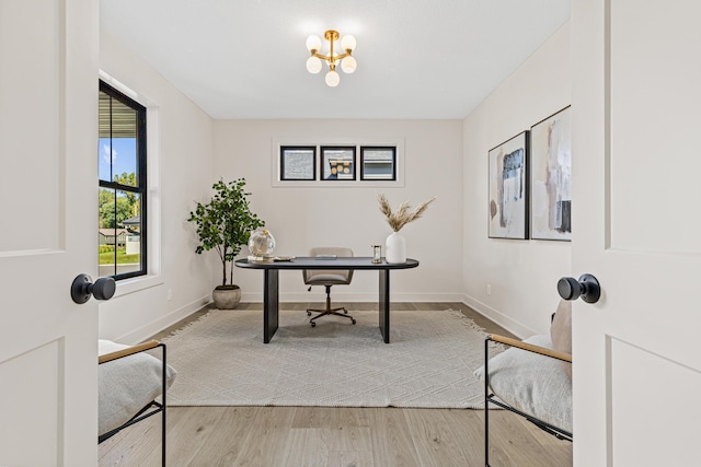 office area featuring light hardwood / wood-style flooring