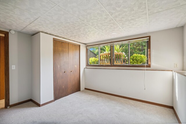 unfurnished bedroom featuring carpet flooring and a closet