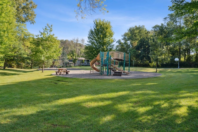 view of jungle gym with a yard