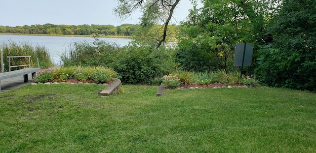 view of yard with a water view