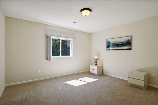 spare room featuring light colored carpet and a textured ceiling