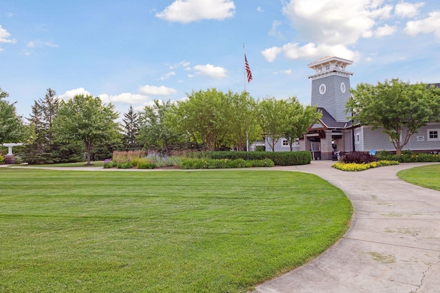 view of property's community with a lawn