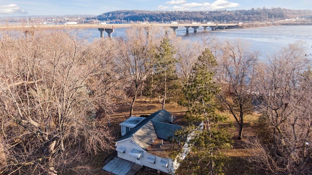 bird's eye view featuring a water view