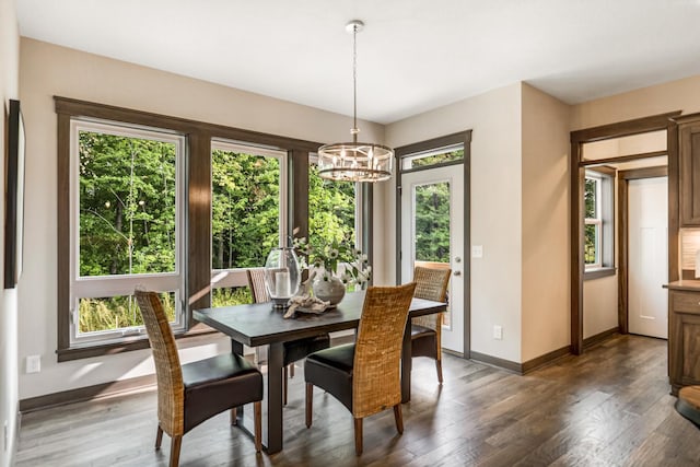 dining space featuring plenty of natural light and dark hardwood / wood-style floors