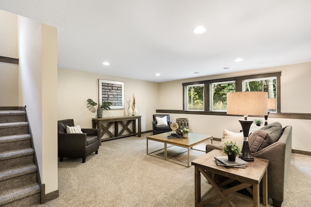 living room with light carpet