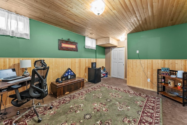 7702 County Road 5 NE, North Branch, MN 55056 - office space featuring wainscoting, wooden walls, and wooden ceiling