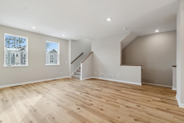 interior space with light hardwood / wood-style flooring